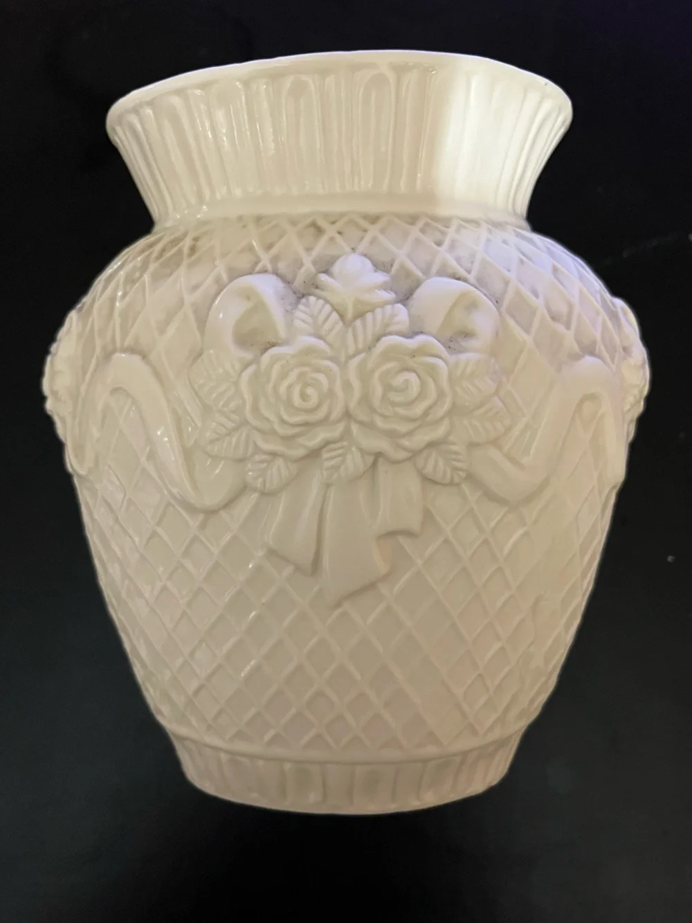 Cream Floral Relief Accent Vase - Unknown Brand